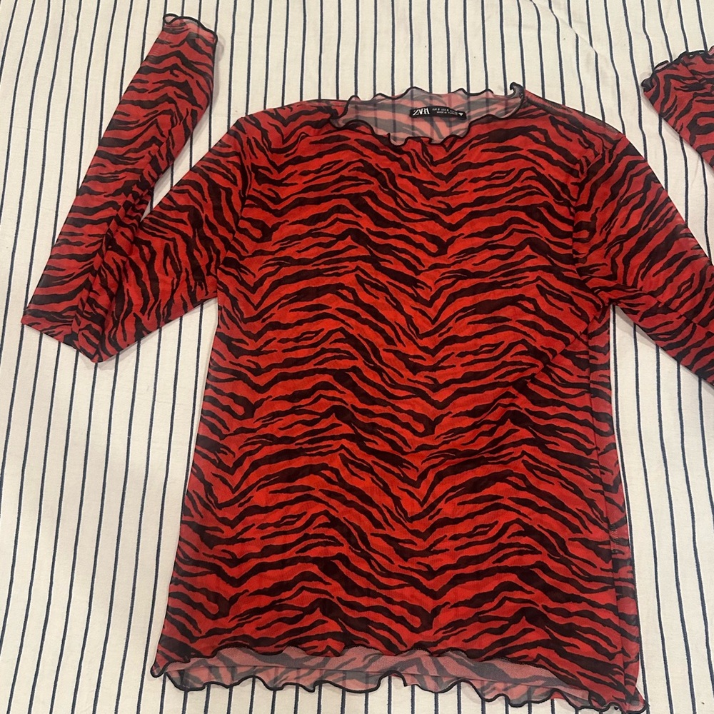 Zara bright Orange / Red Tiger Print Women's Top